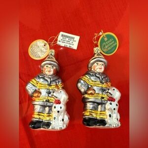 Set of Two Vintage Inge Ornaments (retired)- Firefighter with Dalmatian (NWT)